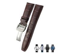 BRART Correa de reloj de piel de becerro auténtica, 20mm, 21mm, 22mm, adecuada para IWC Pilot, correa de reloj de grano de cocodrilo portugués, negro, marrón y azul(Brown square,22mm)