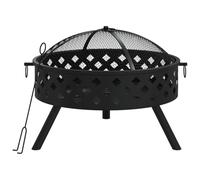Brasero Acero XXL 58 cm con Tisoner | Cuenco grande y profundo, tapa de red de seguridad, anillo de transporte, uso al aire libre