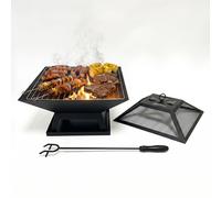 Relaxdays Brasero con parrilla y malla antichispas negro
