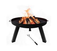Relaxdays Brasero de Acero con Recubrimiento en Polvo, Ø 59 cm, con atizador, para jardín y terraza, Negro