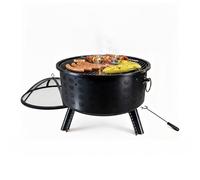 Relaxdays Brasero, HxØ 62 x 66 cm, con Parrilla, Protector de chispas & atizador, hogar de jardín, Negro