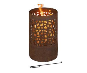 Brasero cilíndrico con Protector, Atizador y Parrilla, Brasero de Exteriores, 60x37 cm, Acero corten, Marrón