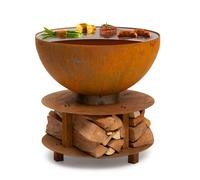Brasero con parrilla redondo Savage 2.0, Ø: 60 cm, base estable, almacenamiento de madera
