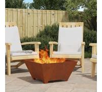 Brasero cuadrado de acero resistente a la intemperie, 60 x 60 x 30 cm, color marrón - Brasero portátil para jardín, terraza y zona de piscina, resistente al óxido y al calor para una seguridad segura