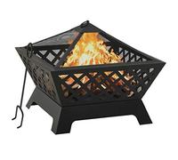 Brasero de acero 64 cm con atizador | Gran cuenco profundo, cubierta de rejilla con anillo, para jardín o terraza, diseño de seguridad