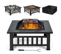 Brasero exterior 3 en 1 81 x 81 x 50 cm móvil con seguridad óptima Ambiente acogedor de hierro negro 20_0020608