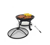 Relaxdays Brasero de Acero 55 cm con Parrilla, Protector de chispas y atizador, Negro, para jardín