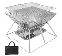 Brasero portátil 2 en 1, parrilla plegable para fogones para acampar con rejilla ajustable y cenicero, parrilla de barbacoa portátil compacta para acampar, playa, patio trasero, cocinar al aire