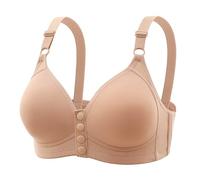 Brasier acolchado push up para mujer, talla grande, cierre de botón frontal, guirnalda cómoda con luces, copa de balcón AH para debajo de la camiseta todos los días, beige, 66