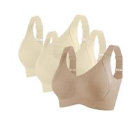 Brasier ajustable acanalado push-up para mujer, último estilo, espalda push-up sin costuras, talla grande, brasier deportivo diario, Blanco + Blanco + Piel [3], 3XL