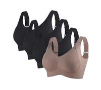 Brasier ajustable acanalado push-up para mujer, último estilo, espalda push-up sin costuras, talla grande, brasier deportivo diario, Negro + Negro + Negro + Café, 3XL