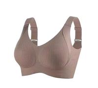 Brasier ajustable acanalado push-up para mujer, último estilo, espalda push-up sin costuras, talla grande, brasier deportivo diario, Color café, XXL