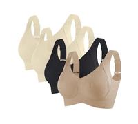 Brasier ajustable acanalado push-up para mujer, último estilo, espalda push-up sin costuras, talla grande, brasier deportivo diario, Blanco + Blanco + Negro + Piel, XL