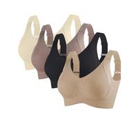 Brasier ajustable acanalado push-up para mujer, último estilo, espalda push-up sin costuras, talla grande, brasier deportivo diario, Blanco + Café + Negro + Piel, L