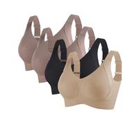 Brasier ajustable acanalado push-up para mujer, último estilo, espalda push-up sin costuras, talla grande, brasier deportivo diario, Café + café + negro + piel, XL