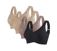 Brasier ajustable acanalado push-up para mujer, último estilo, espalda push-up sin costuras, talla grande, brasier deportivo diario, Piel + piel + café + negro, 4XL