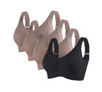 Brasier ajustable acanalado push-up para mujer, último estilo, espalda push-up sin costuras, talla grande, brasier deportivo diario, Café + café + café + negro, 4XL