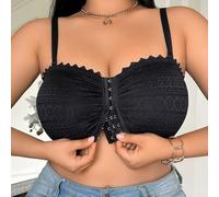 Brasier con botones frontales para mujer con ribete de encaje para una cobertura completa y comodidad, elástico moderado, longitud regular para uso durante todo el año (XXXL negro)