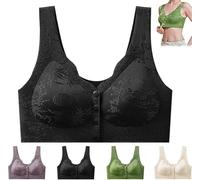 Brasier con cierre frontal de jacquard en relieve, brasier de soporte de cierre frontal, cómodo brasier sin varillas para personas mayores, Negro, 3XL