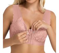 Brasier de encaje con cierre frontal para mujer, festoneado, sin varillas, talla grande, brasier cómodo push up para mujer, con gancho frontal, sin varillas, transpirable, para uso diario, para pecho