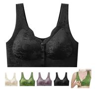Brasier de jacquard con cierre frontal en relieve, cómodo brasier sin varillas para personas mayores, brasier de soporte de cierre frontal, Negro, XL