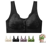 Brasier de jacquard con cierre frontal en relieve, cómodo brasier sin varillas para personas mayores, sujetadores de soporte de cierre frontal de talla grande, Negro, XXL