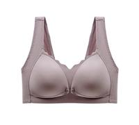 Brasier de margaritas con broches frontales para mujer, festoneado, realce hacia arriba, talla grande, cómodo, sin aros, cobertura completa, transpirable, acolchado, para busto grande, café, L