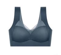 Brasier de seda de hielo, tallas L-3XL, diseño de copa completa inalámbrica, tela de nailon y elastano transpirable, cómodo de llevar diario para mujeres (azul oscuro)