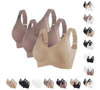Brasier deportivo acanalado push up ajustable sin varillas para mujer, 3 piezas, sin costuras, de soporte completo, transpirable, para tallas grandes todos los días, K, M