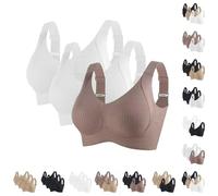 Brasier deportivo acanalado push up ajustable sin varillas para mujer, 3 piezas, sin costuras, de soporte completo, transpirable, para tallas grandes todos los días, f, 3XL