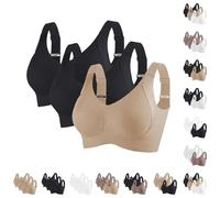Brasier deportivo acanalado push up ajustable sin varillas para mujer, 3 piezas, sin costuras, de soporte completo, transpirable, para tallas grandes todos los días, B, M