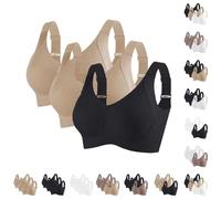 Brasier deportivo acanalado push up ajustable sin varillas para mujer, 3 piezas, sin costuras, de soporte completo, transpirable, para tallas grandes todos los días, h, 3XL