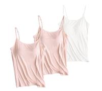 Brasier integrado para mujer, paquete de 3 camisetas sin mangas con tirantes delgados ajustables, sin mangas, acolchadas, camisetas deportivas de yoga, Z01-blanco+rosa claro+rosa claro, L