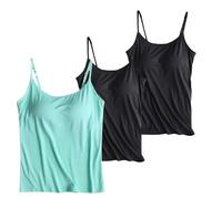 Brasier integrado para mujer, paquete de 3 camisetas sin mangas con tirantes delgados ajustables, sin mangas, acolchadas, camisetas deportivas de yoga, Z01-negro+negro+verde, 3XL