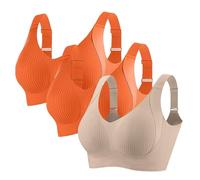 Brasier para mujer con soporte, acanalado, ajustable, sin varillas, paquete de 3 unidades, color liso, con cuatro pechos, ajustables, sin varillas, talla grande, caqui, S