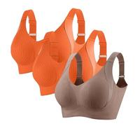 Brasier para mujer con soporte, acanalado, ajustable, sin varillas, paquete de 3 unidades, color liso, con cuatro pechos, ajustables, sin varillas, talla grande, Morado Oscuro, M