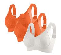 Brasier para mujer con soporte, acanalado, ajustable, sin varillas, paquete de 3 unidades, color liso, con cuatro pechos, ajustables, sin varillas, talla grande, Ceniciento claro, S