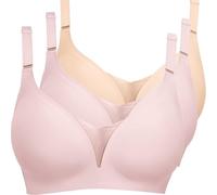 Brasier push up sin aros de 3 piezas para mujer, brasier de cobertura completa con soporte suave sin aros, sin costuras, cómodo brasier sin costuras, brasier de encaje de malla con cuello en V sólido