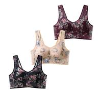 Brasier push up sin varillas para mujer, seda de hielo, encaje, flores, para uso diario, fresco, cómodo, versátil, cómodo, levanta y flexiona, 3pcs-b, XL