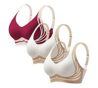 Brasier sin aros sin costuras, 3 piezas, potente para mujer, sin aros, cómodo, cobertura completa, suavizante de espalda, encaje para mujer, Rojo De La Sandía, 3XL