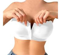 Brasier sin tirantes con borde ondulado para mujer, invisible, de silicona, sin espalda, sin costuras, detalle de encaje fino, antideslizante, cómodo, para mujeres de talla grande, blanco, L