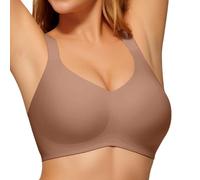 Brasier suave sin varillas para mujer, axilas lisas, push-up sin costuras, copa completa, brasier deportivo para camiseta, café, XL
