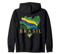 Brasil Brasil Bandera Mapa Hojas Tropicales América del Sur Sudadera con Capucha
