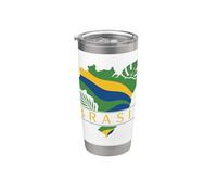 Brasil Brasil Bandera Mapa Hojas Tropicales América del Sur Vaso térmico de acero inoxidable de doble pared