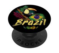 Brasil Tucán Vintage con Bandera y Máscara de Samba PopSockets PopGrip Adhesivo