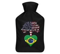 Brasil US Root Heartbeat - Botella de agua de goma con cubierta de felpa suave, bolsa de agua caliente para invierno, manos y pies, protección contra el frío, 1000 ml