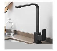 Brass Black Square Kitchen Faucet - 360° Swivel Single Handle Mixer Tap for Sink - Modern Bathroom & Kitchen Water Tap with White Finish (Gebürsteter Nickel A)