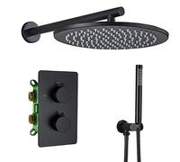Brass Black Thermostatic Shower Set Bathroom Faucet Wall Mounted Shower Mixer Handheld Spray Sets with 10 Inch Rain Shower Head