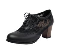 Brass Buckle Lace Heel For Classic Cutout Mary Jane Style with Ties and Subtle Punk Booty Elegant Everyday Dress Shoes, Mujer, tacón Grueso, Encaje, Diario.