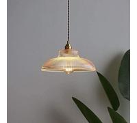 Brass Chandelier Pendant Light - Rustic Ribbed Glass Tapered for Hallway, Dining Room, Living Room, Cafe - Ceiling Lighting Fixture